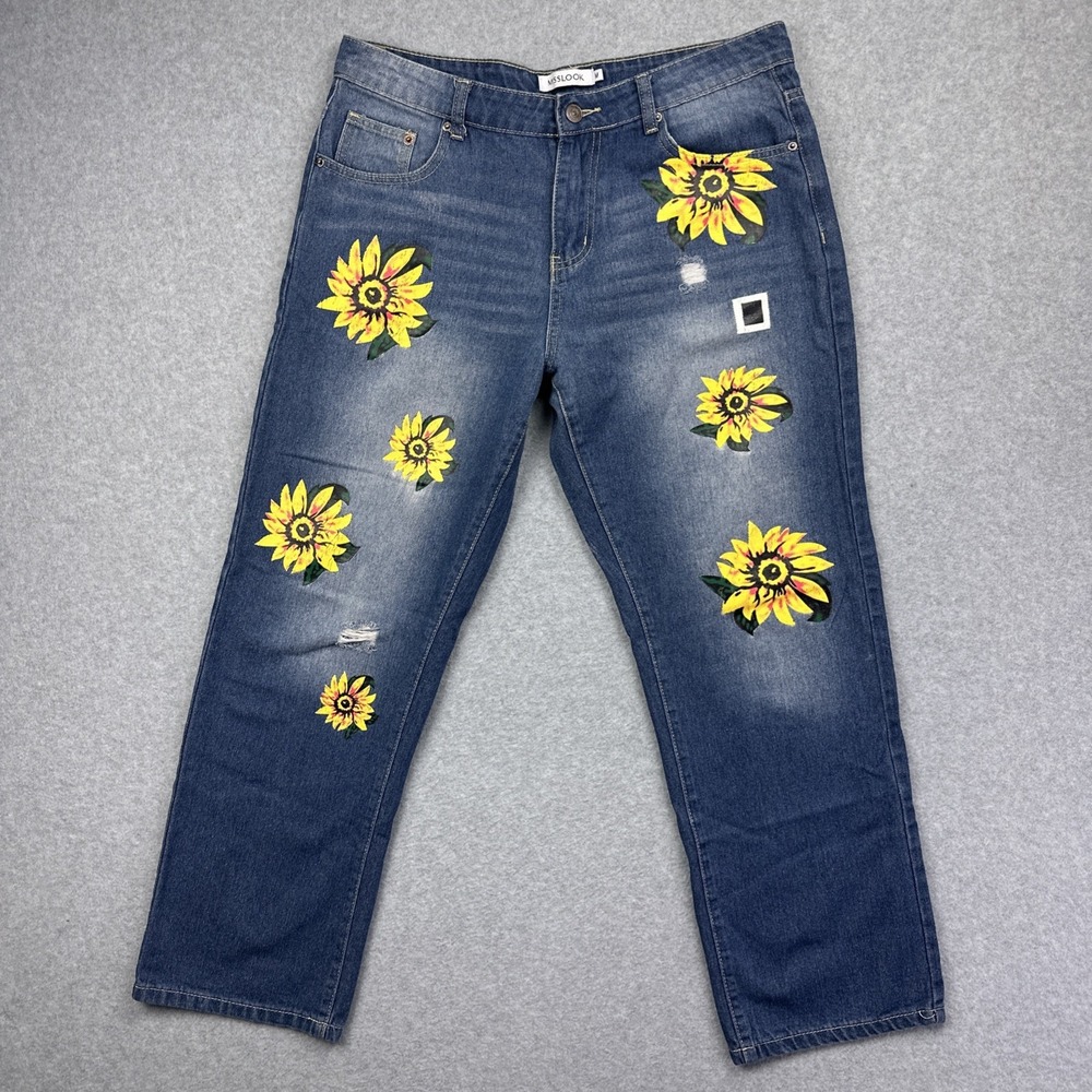 Misslook Women's Denim Sunflower Jeans Size M Waist‎ 32